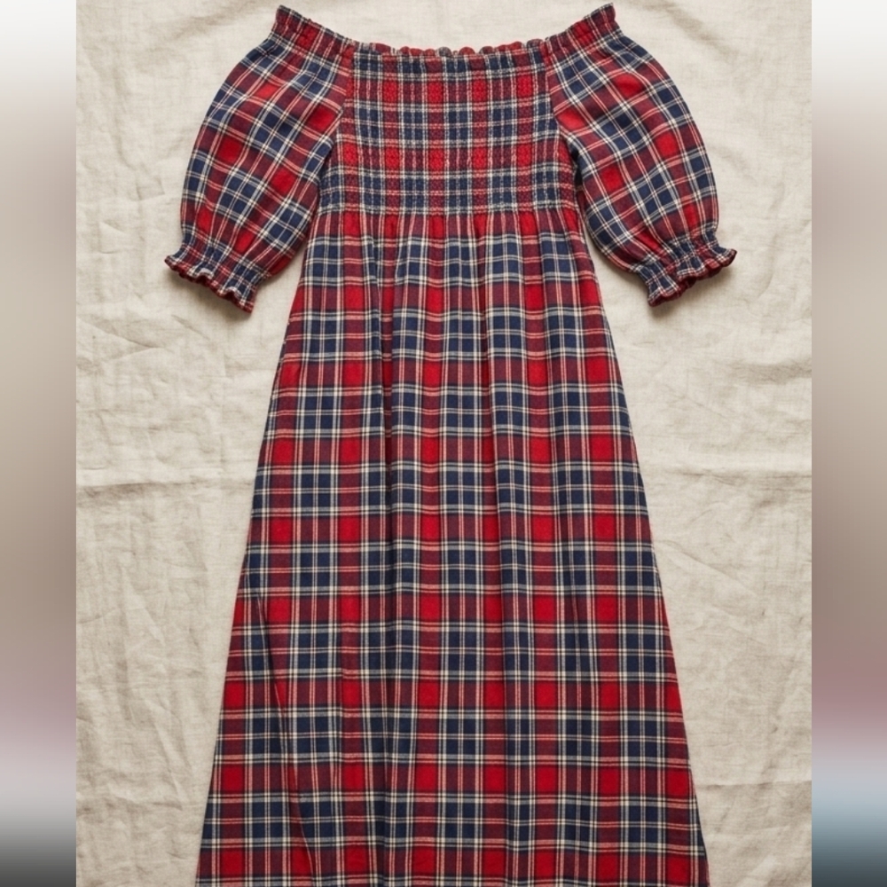 Hill House Home Caroline Nap Dress Tartan Plaid Smocked Maxi Medium
